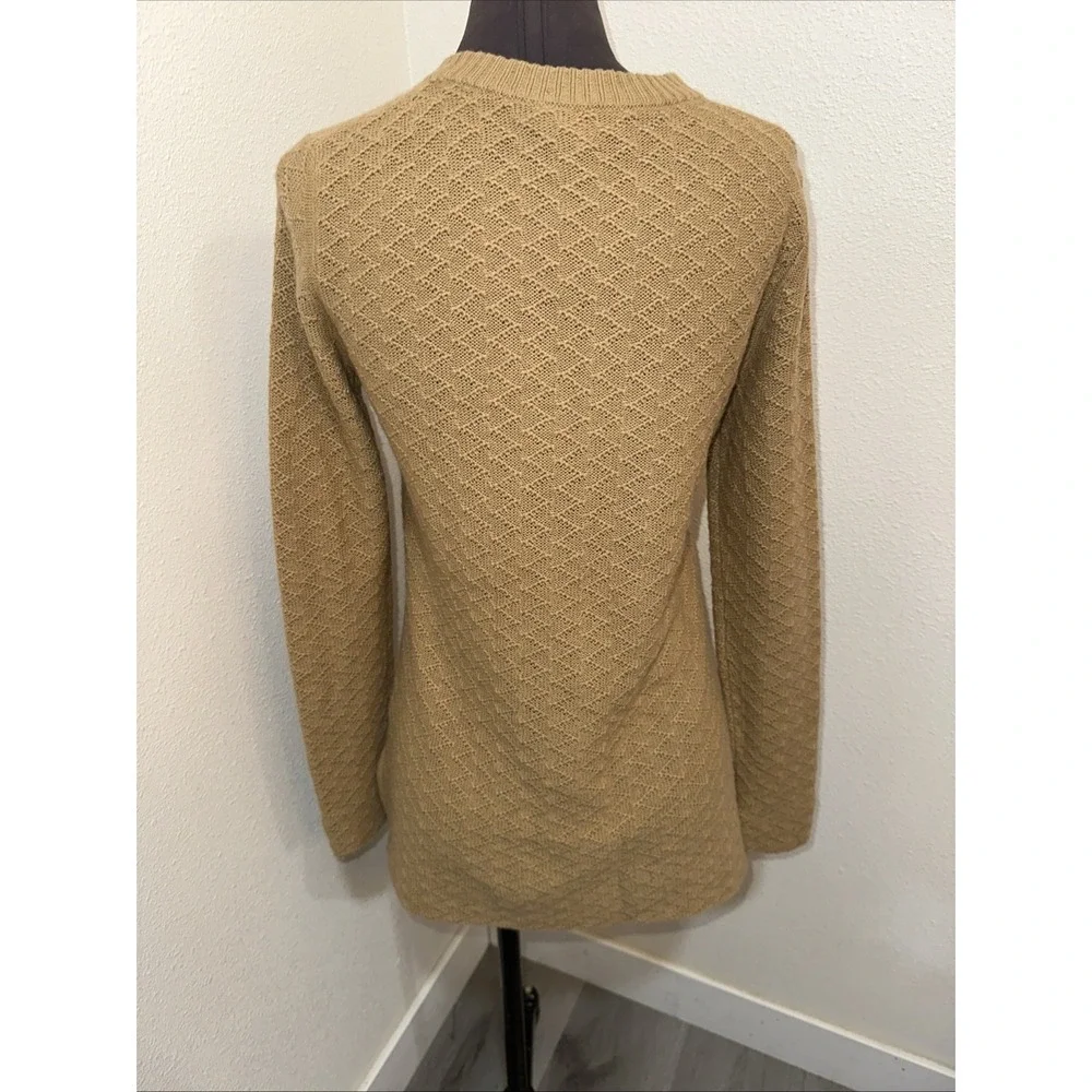 Tory Burch Knit Tunic Sweater Wmns S Tan Wool Alpaca Leather Keyhole Equestrian